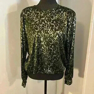 Lauren Lee Blouse size 18W Black/Gold Sheer Shoulder Pads Keyhole Back VINTAGE